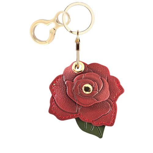 BORKUANA PU Leather Keychain holder Protective Case Compatible with AirTag - color: Rose B