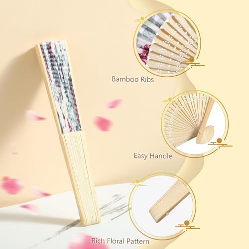 Unittype 24 Pcs Floral Folding Hand Fans for Women, Handheld Fans, Chinese - style: Chinease Style