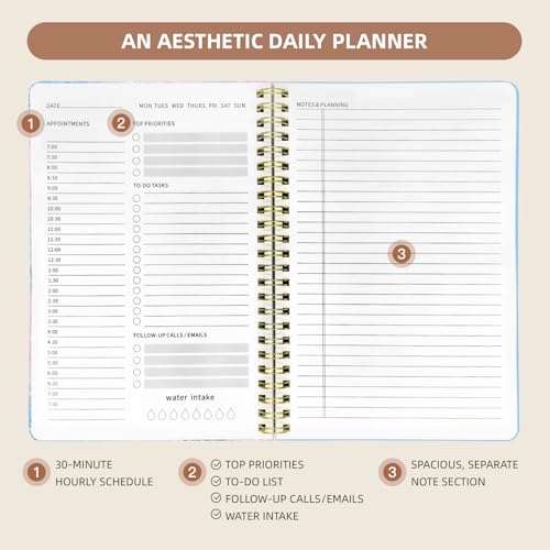 Undated Daily Planner - Spiral Notebook 80 Days One Day Per Page, Hourly Schedule, To-Do List, Notes, Everyday Planning Task, A5 Hardcover Journal Organizer Book Women Cute Aesthetic, Winter - color: Winter