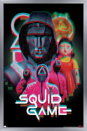 Trends International Netflix Squid Game: Season 2 - Group Glitch Wall Poster, 34L x 22.4W, Silver Framed Version - color: Silver Framed Version, size: 34"L x 22.4"W