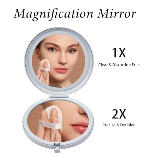 Compact Mirror for Purse, Metal Round Shell, Double-Sided 1X/2X Magnifying, Portable Travel Makeup Mirror, Mini Pocket Mirror, White,4 Packs - color: White