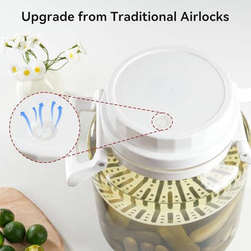 1.3 Gallon Plastic Fermentation Jars - Kimchi Fermenting Container with Auto Weight Press Plate & One Way Exhaust Valve, Wide Mouth Sauerkraut Fermenter Making Set for Pickling Canning Sauce