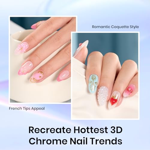 Beetles 3D Nail Art Brushes, Dual-ended Silicone Manicure Tool Gold Chrome - color: Silver White-2