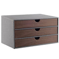 Cloth-effect Faux Leather Desk Organizer File Cabinet Executive Office Supplies Desktop Filing A4 Contract Document Stackable Storage Box with 3 Drawers (Grey) - color: Grey