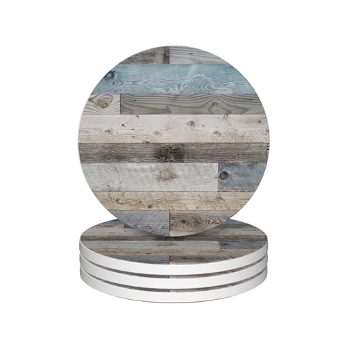 Drinks Coasters Set of 4, Woodboard Round 4" Cup Coasters, Absorbent Ceramic Stone Coasters with Cork Base, Cute Coasters for Table Home Décor, Ideal Gifts for Women Men - color: Woodboard