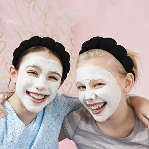 WHAVEL 3 Pack Spa Headband Skincare Headbands, Makeup Headband Sponge Terry Cloth Headbands Face Wash Headband Puffy Hair Band for Washing Face Women Girls (Black) - color: Black