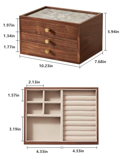 Black Walnut Wooden Women Jewelry Box with Glass Lid, 3 Layer - style: 3 Layer B
