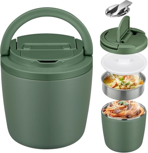 MAXSO Lunch Container 40 oz for Adults Stainless Steel Vacuum Insulated Food Jar, Soup Thermo for Hot Food Thermal Bento Box, Wide Mouth Leakproof Buckle Lid with Spoon - Green - color: Green
