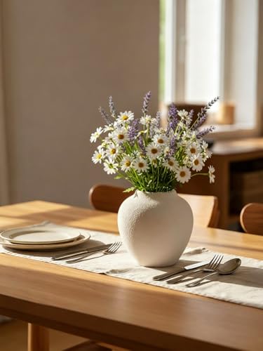 Ceramic Flower Vase Home Decor - Small Farmhouse Table Vases Rustic Vintage Living Room Kitchen Bedroom Decorations for House Book Shelf Office Coffee Desk Dining Fireplace (6" Rustic) - color: White, size: 6 In