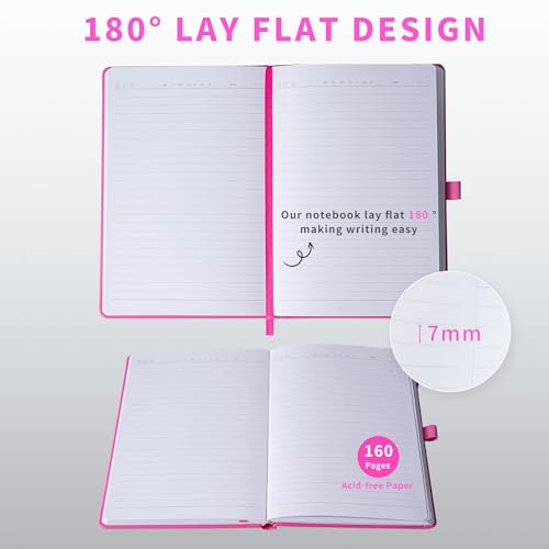 Heture Hardcover Notebooks, 6 Packs A5 Lined Journals Notebook for Writing 160 Pages, 8.2 x 5.5 inch, 6 Colors Classic Ruled Notebooks for College/Work/Travel (Fuchsia, 1 Pack) - color: Fuchsia, size: 1 Pack