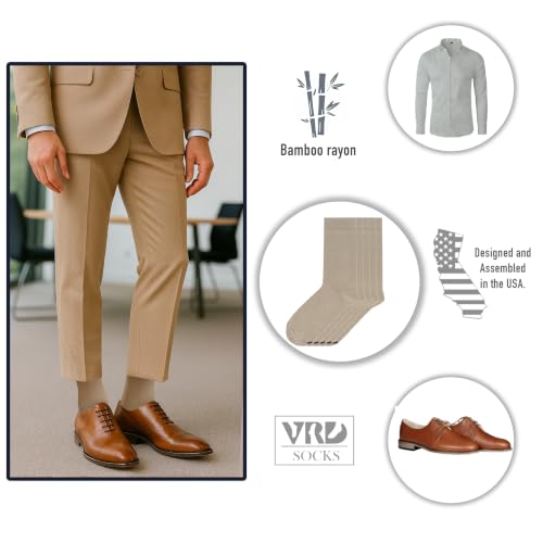 VRD Men's Dress Socks Bamboo Rayon, 5-Pack Crew Socks, Multiple Colors and Designs, Shoe Size 8-13, Gift Box - color: 14: Camel Beige, 5-pack Solid