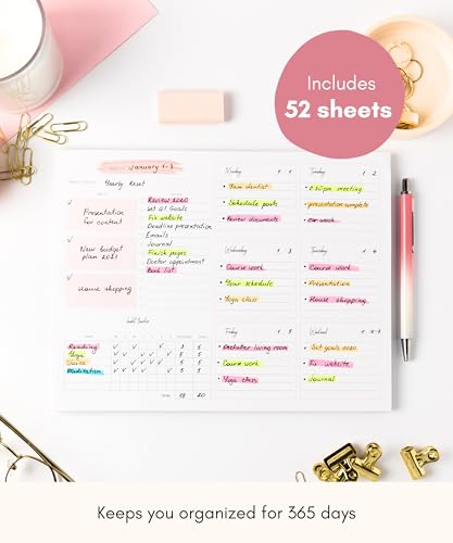 Lamare Weekly Planner Notepad – Premium Undated Weekly To Do List Notepad - color: Pink