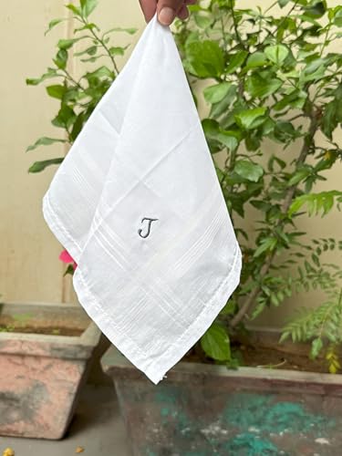Monogrammed Handkerchiefs for Men 3-Pack Cotton, White Hankies - color: J