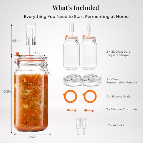 JILLMO 2L Wide Mouth Fermentation Jar with Airlock & Weight, 2 Pack - size: 2 Liter
