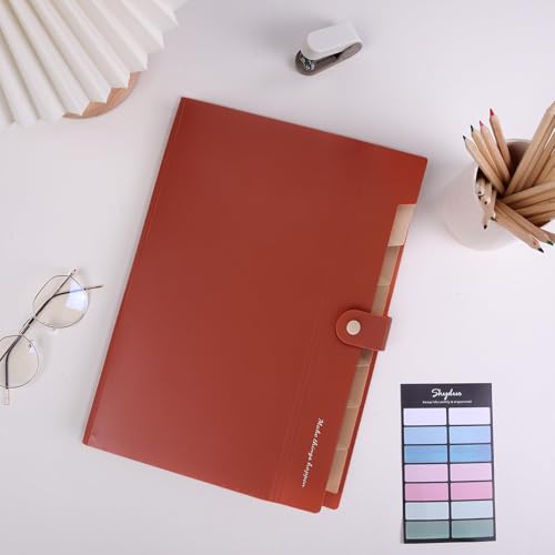 SKYDUE File Folder with Labels, Accordion File Organizer with 8 Pockets, Portable Document Organizer, A4 Letter Size, Paper Organizer for Office, Brown - color: Brown