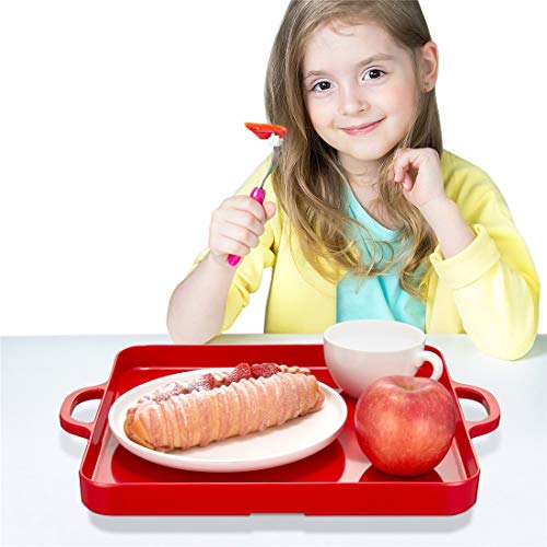 Square Serving Trays with Handles Melamine Red 12.5x12.5 Inch Spill Proof Kitchen Eating Trays Set of 2 for Cafeteria Cafe Food Appeizer Dessert Snack Dinner Lunch Breakfast,TR17-02 - color: Red