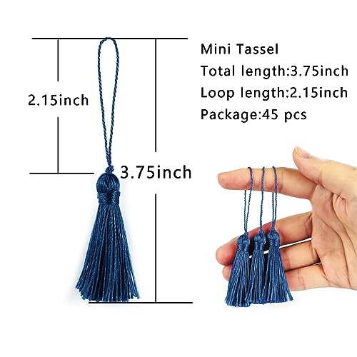 BEL AVENIR 45 pcs Mini Bookmark Tassels 3.75inch Silky Key Tassel-Navy - color: Navy