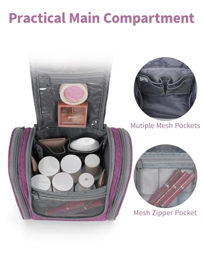 Narwey Hanging Travel Toiletry Bag for Women, Cosmetic Makeup Bag - color: AA-Purple, size: Medium