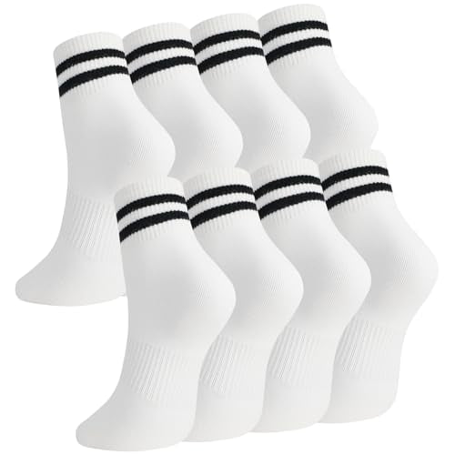 Womens White Crew Socks 6 Pair Striped Trim Casual Crew Socks - color: 8pairs White