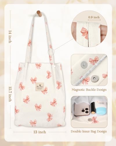 Miss Adola Corduroy Tote Bag for Women Cute Design - color: 3d Bow