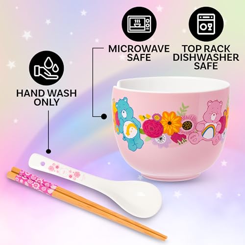 Silver Buffalo Care Bears Spring Floral, Ramen Bowl with Chopsticks, 20oz - color: Care Bears Spring Floral Spoon, size: 20 Ounces (With Spoon)