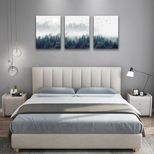 3 Piece Canvas Wall Art for Living Room - Misty Forests of Evergreen Coniferous Trees in an Ethereal Landscape - Modern Home Decor Stretched and Framed Ready to Hang - 16"x24"x3 Panels wall decor - color: The Fog Forest, size: 16x24inches*3pcs