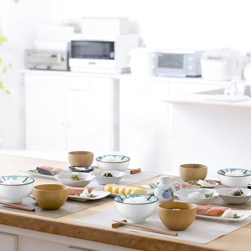 Ceramic Rice Bowls 10 oz, Sakura Bowl Gift Set, Dinnerware Serving Bowls for Rice, Cereal, Noodle, Soup, Desserts, Pack of 6 (Blue) - color: Blue