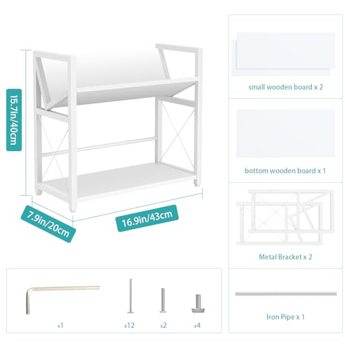 ELITEROO Desktop Bookshelf Organizer, 2 Tier Wood Desk Shelf for Tabletop Storage, Small Book Rack for Office, Home, or Study, Mini Bookcase for Book Display, Decor, and Supplies, White - color: White
