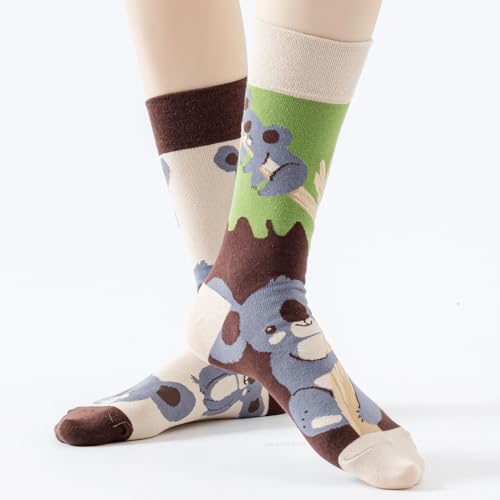 2 Pairs Cartoon Animal Crew Socks Fun Cotton Mid Calf Socks for Women - color: Koala