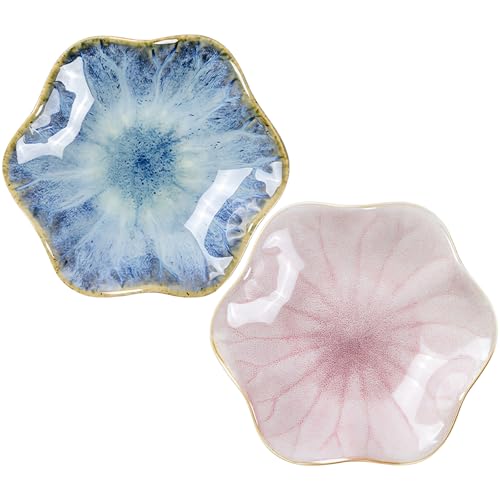 2Pcs Ceramic Jewelry Dish - Lotus Leaf Shape, for Ring Holder Necklace Small Key, Suitable for Mother Friend Sister, Gifts for Women, Cute Plate Trinket Tray, Home Decor (Light Blue & Pink) - color: Light Blue & Pink