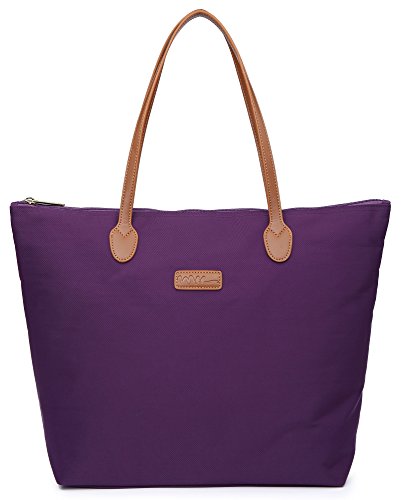 Water Resistant Light Weight Nylon Tote Bag Handbag - color: Purple, size: Medium