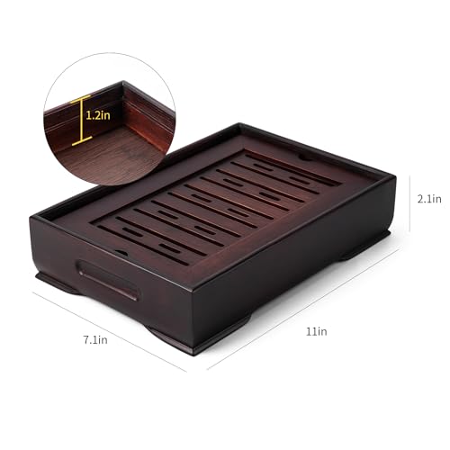 Gongfu Tea Tray, Bamboo Tea Tray,Gongfu Tea Table Tray with Reservoir (M) - size: 11" x 5" x 2"