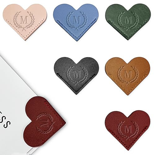 Initials Leather Heart Bookmarks 6 Pieces Cute Bookmark Couple Gift - size: Letter M, style: Alphabet Love (6 Pcs)