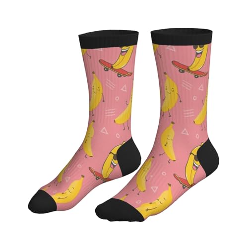 Crew Athletic Socks Funny Crazy Casual Sports Novelty Dress Socks for Women Men Running Hiking - color: Pink Banana