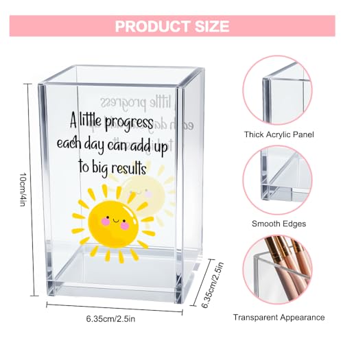 A Little Progress Each Day Can Add Up To Big Results Acrylic Cosmetic Pencil Pen Holder Cup, Inspirational Sun Desk Organizer for Classroom Office, Motivational Gifts for Women Girl Therapist - style: Little Progress