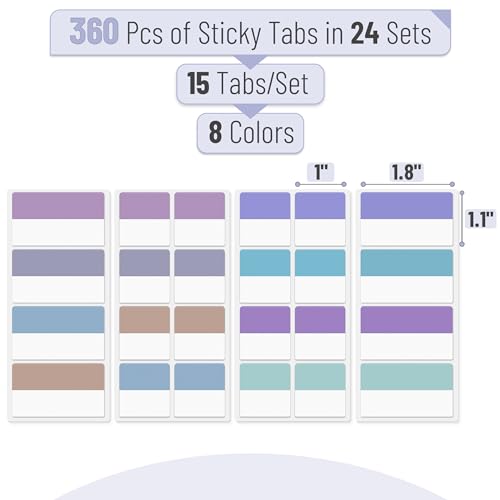 Mr. Pen- Sticky Index Tabs, 360 Pcs, Pastel Sticky Tabs for Notebooks - color: Morandi, size: 1.8" × 1", 1" × 1", 360 pcs