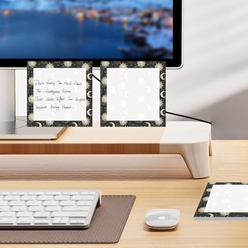 Cute Sticky Notes 3 x 3 in, 2 Pack Self Stick Note Pads with Fun Patterns, Strong Adhesive Memo Pads for Office School Home, 80 Sheets per Pad Sun and Moon - color: Sun and Moon