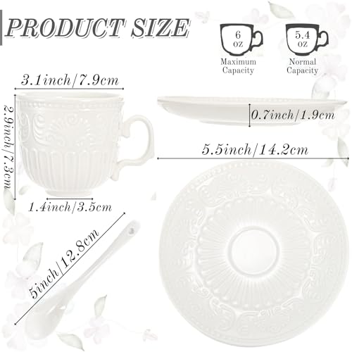 ZAVOOS Set of 6 Tea Cup and Saucer with Spoons, 6 Oz