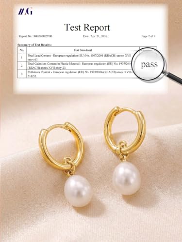 Pearl Earrings for Women,14K Gold/Silver Plated Dangle Drop Earrings - color: Gold-A
