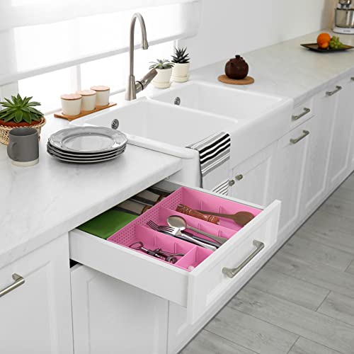 Simple Houseware Drawer Organizer Tray, 9 Adjustable Compartments, Pink - color: Pink, size: 1 Pack