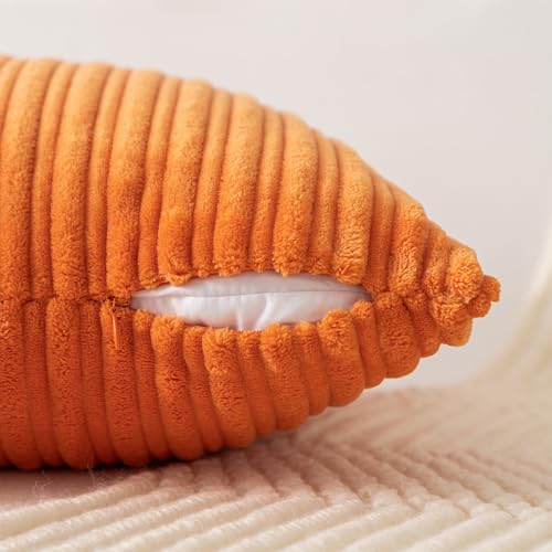 Kevin Textile Striped Corduroy 16”x16” Pillow Covers 2 Pack, Orange - color: Orange, size: 16" x 16" (Pack of 2)