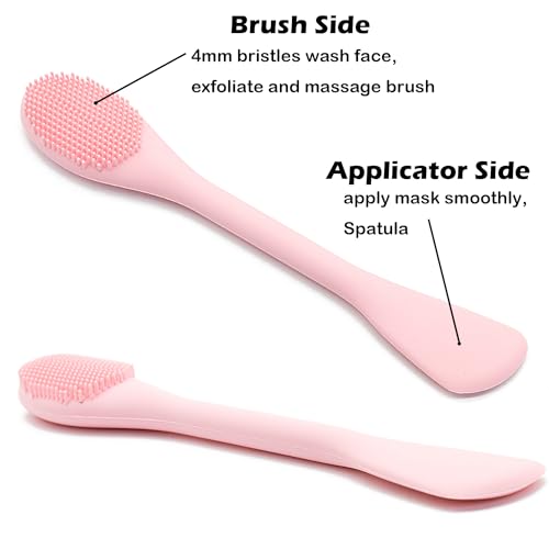 RamPula Facial Cleansing Brush, 2 in 1 Silicone Face Mask Brush & Face Scrubber, For Exfoliating, Massaging, Remove Blackheads, Makeup Skincare Removal, Applicator for Mud, Clay, Body Lotion, DIY Mask - color: Eucalyptus Green and Pink