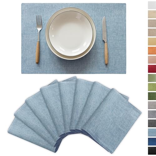 Demetex Placemats Set of 8 Heat Resistant Blue Placemats Soft Washable Linen Place Mats Table Mat for Dinner Gathering Banquet, 13x19 inch, Blue - color: Blue, size: Placemats set of 8