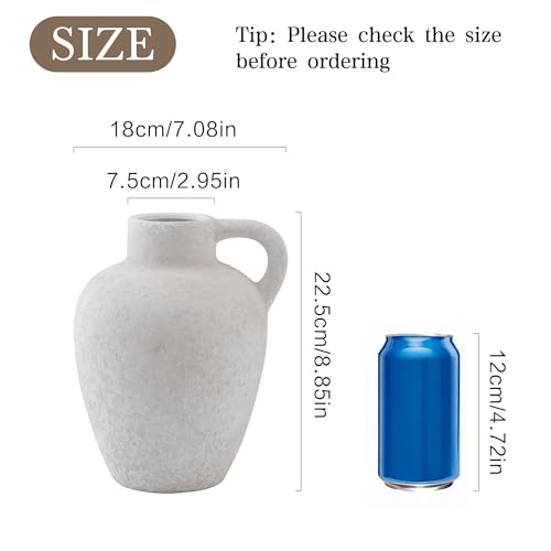 Ceramic Vase with Textured Finish, Rustic Farmhouse Decor Off White - color: Rustic Off-white -8.85 in