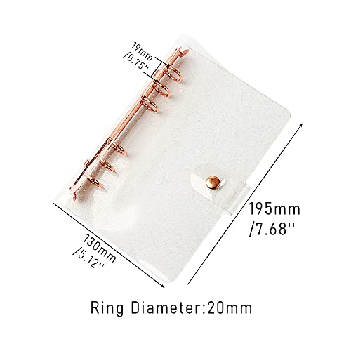 Personal A6 Glitter PVC Binder Cover Clear Soft PVC Notebook Shell 6 Rose Gold Round Ring Binders with Snap Button Closure Loose Leaf Folders (Personal A6, Glitter Cover + Rose Gold Binder) - color: Glitter Cover + Rose Gold Binder, size: Personal A6