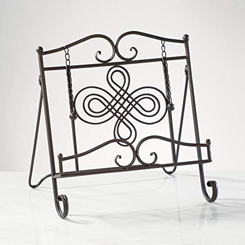Tripar Swirl Design Metal Cookbook Stand for Cookbooks, Tablets, Recipes, Portable, Adjustable, Free Standing - color: Brown