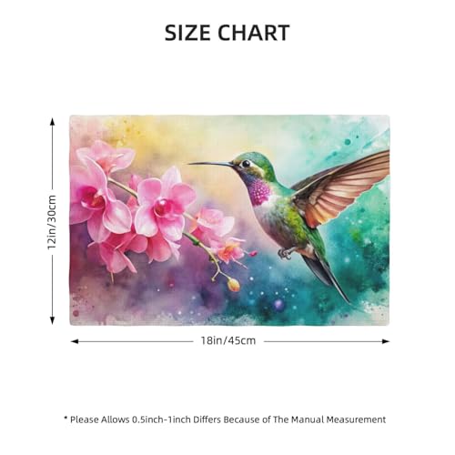 Watercolor Hummingbird Print Placemats Set of 4 12x18 Inch - color: Pink, size: Set of 4