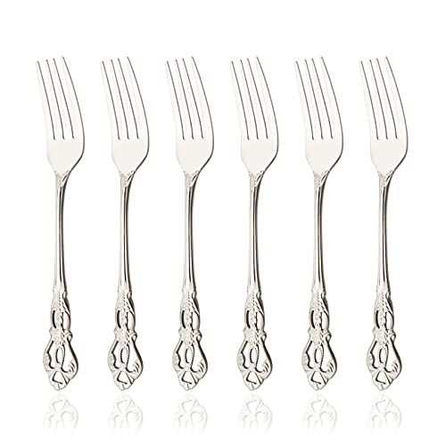 8.3 Inch Dinner Forks Set of 6, Stainless Steel Silverware Table Forks, Shiny Silver Metal Forks for Home Kitchen or Restaurant, Mirror Finish, Dishwasher Safe - size: Dinner Fork 6 Pieces