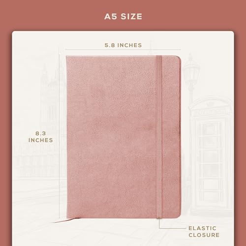 BEECHMORE BOOKS A5 5x8 Lined Leather Journal For Men, 120 GSM with Gift Box - color: Rose Wood, size: A5 - 5.8" x 8.3" Medium