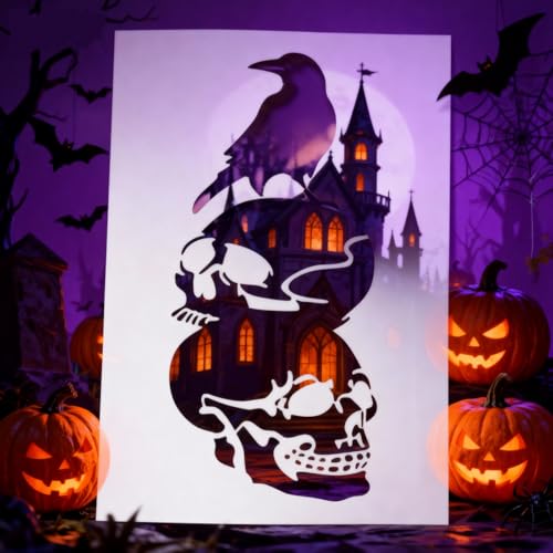 TIAMECH A4 Reusable Halloween Crow Skull Stencil for Painting - style: Crow Skull